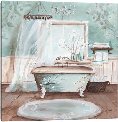 Aqua Blossom Bath II Canvas Art Print - Interiors