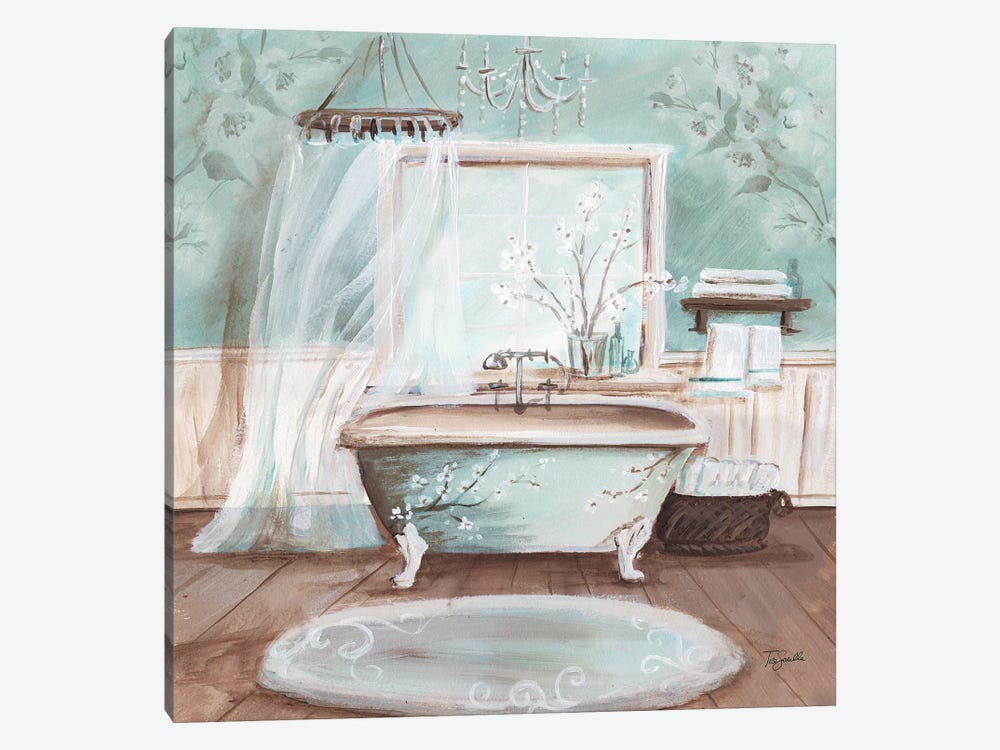 Aqua Blossom Bath II by Tre Sorelle Studios 1-piece Canvas Art