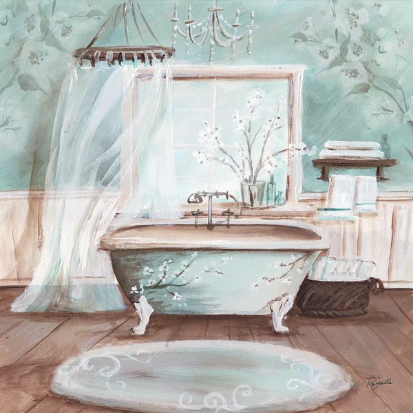 Interiors: Aqua Blossom Bath II by Tre Sorelle Studios