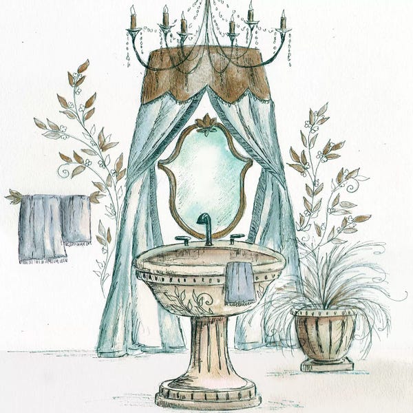 French Country Décor: French Bath Sketch II by Tre Sorelle Studios