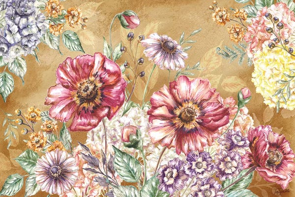 Tre Sorelle Studios: Wildflower Medley Landscape On Rust by Tre Sorelle Studios