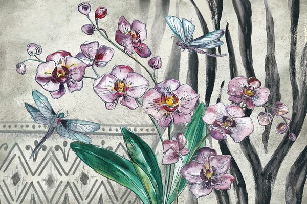 Dragonflies: Boho Orchid landscape by Tre Sorelle Studios