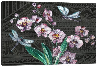 Boho Orchid landscape black Canvas Art Print - Tre Sorelle Studios