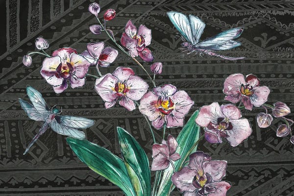 Dragonflies: Boho Orchid landscape black by Tre Sorelle Studios