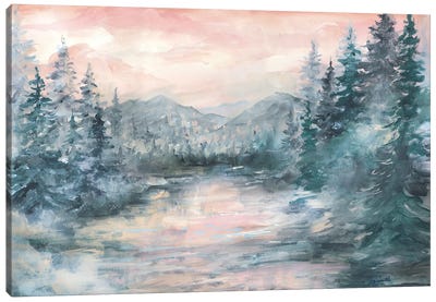 Morning Mist at Pine Lake Canvas Art Print - Mist & Fog Art