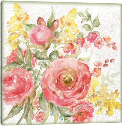 Romantic Watercolor Floral Bouquet Canvas Art Print - Tre Sorelle Studios