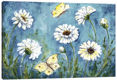 Daisies & Butterfly Meadow Canvas Art Print - Tre Sorelle Studios