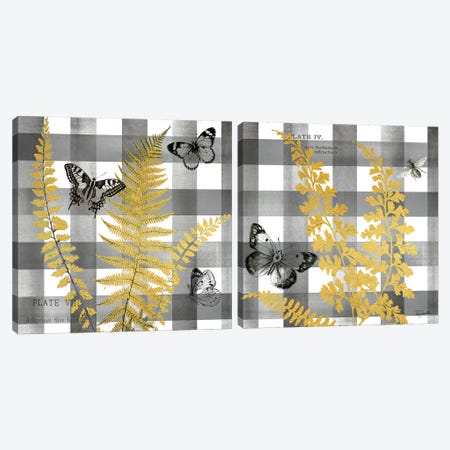 Buffalo Check Ferns and Butterflies Neutral Diptych Canvas Print Set #TSS2HSET001} by Tre Sorelle Studios Art Print