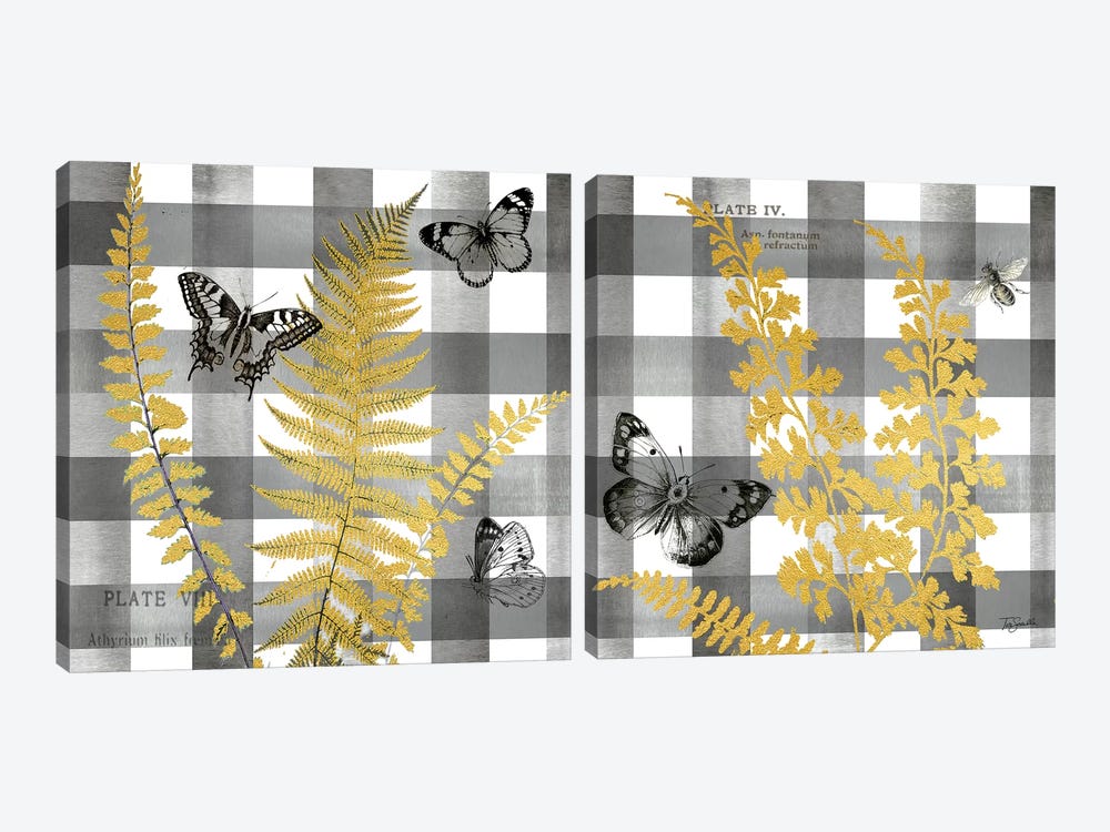 Buffalo Check Ferns and Butterflies Neutral Diptych by Tre Sorelle Studios 2-piece Canvas Art