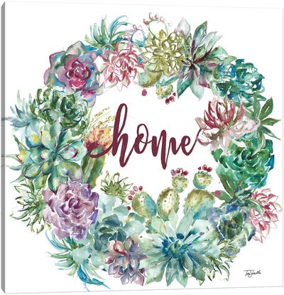 Succulent Garden Wreath Home Canvas Art Print - Tre Sorelle Studios