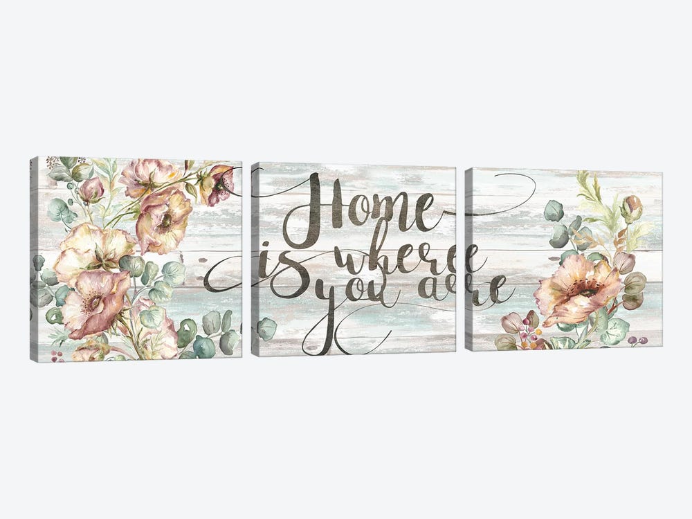 Blush Poppies & Eucalyptus Home Sign by Tre Sorelle Studios 3-piece Canvas Artwork