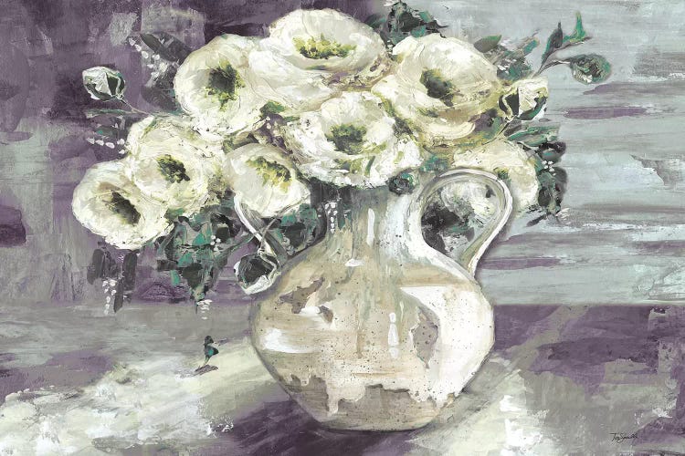 White Flowers In Pottery Pitcher