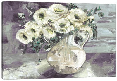 White Flowers In Pottery Pitcher Canvas Art Print - Tre Sorelle Studios
