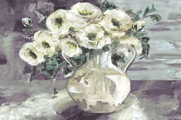 Pottery Still Life: White Flowers In Pottery Pitcher by Tre Sorelle Studios