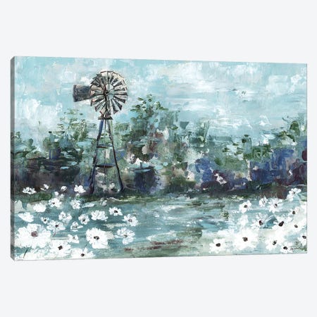 Windmill & Daisies Landscape Canvas Print #TSS88} by Tre Sorelle Studios Art Print