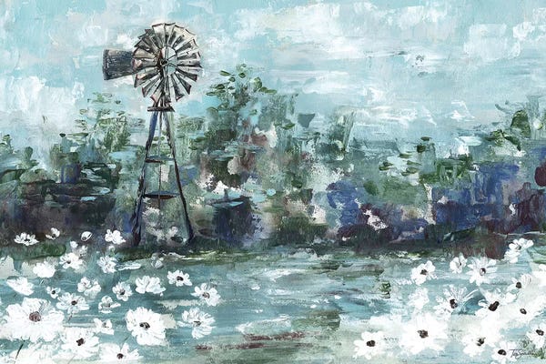 Tre Sorelle Studios: Windmill & Daisies Landscape by Tre Sorelle Studios