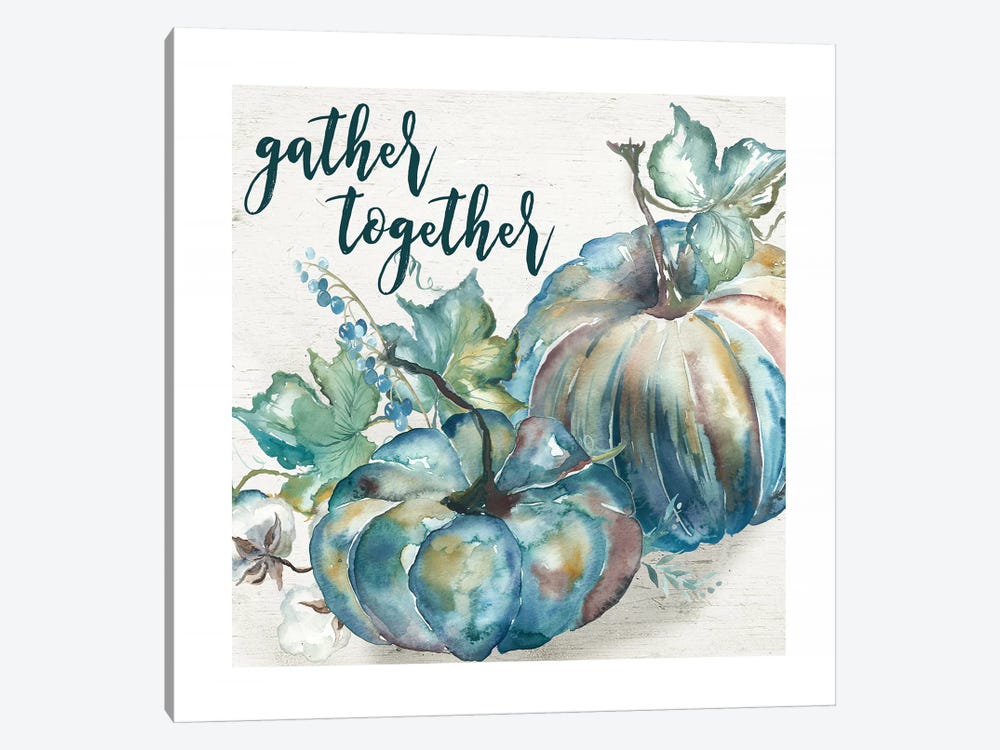 Blue Watercolor Harvest  Square Gather Together by Tre Sorelle Studios 1-piece Canvas Wall Art