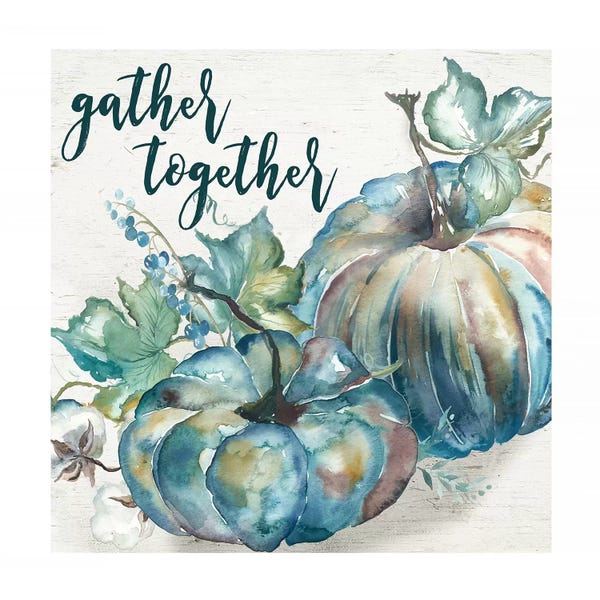 Tre Sorelle Studios: Blue Watercolor Harvest  Square Gather Together by Tre Sorelle Studios