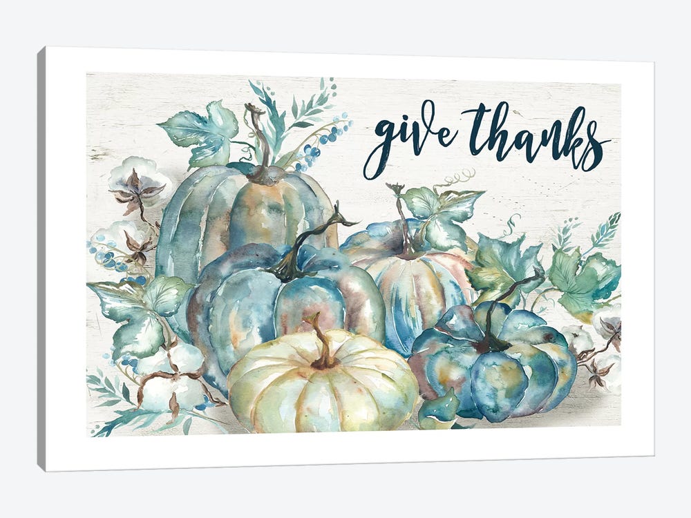Blue Watercolor Harvest Pumpkin Give Thanks I by Tre Sorelle Studios 1-piece Canvas Print
