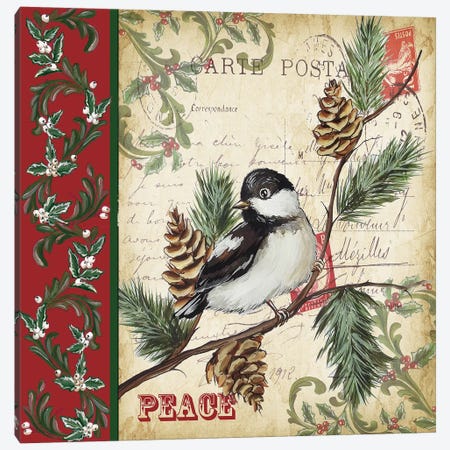 Christmas Bird Postcard I Canvas Print #TSS93} by Tre Sorelle Studios Canvas Artwork