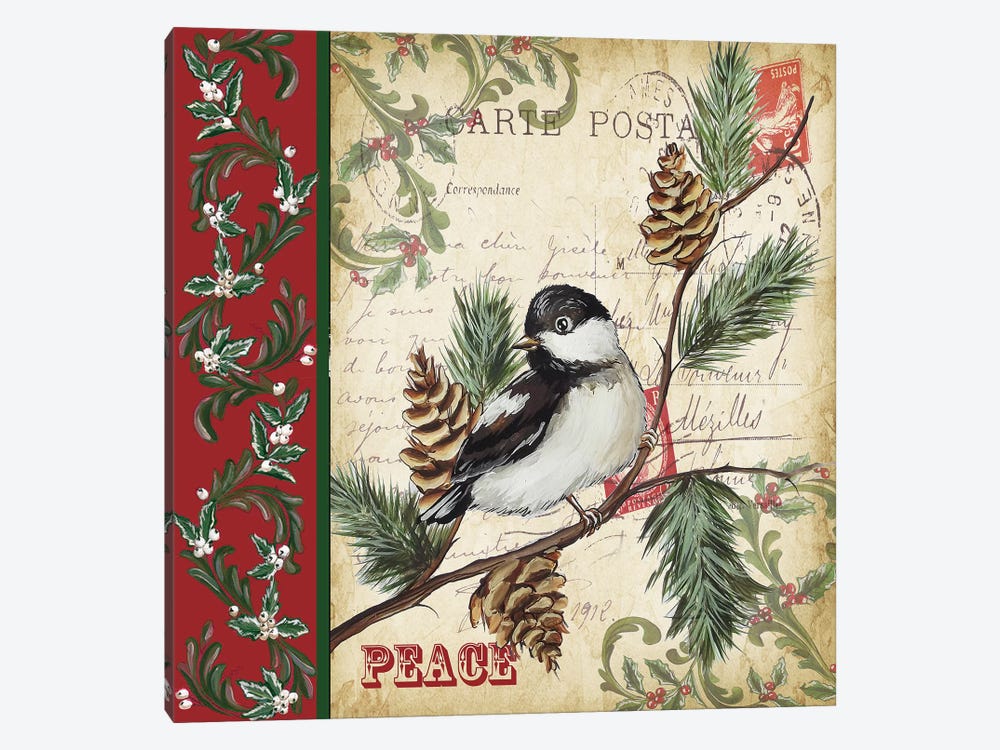 Christmas Bird Postcard I by Tre Sorelle Studios 1-piece Canvas Print