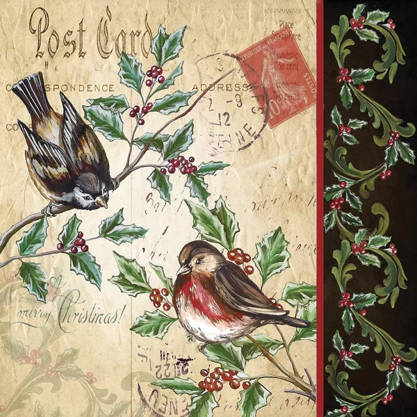 Vintage Christmas: Christmas Bird Postcard II by Tre Sorelle Studios