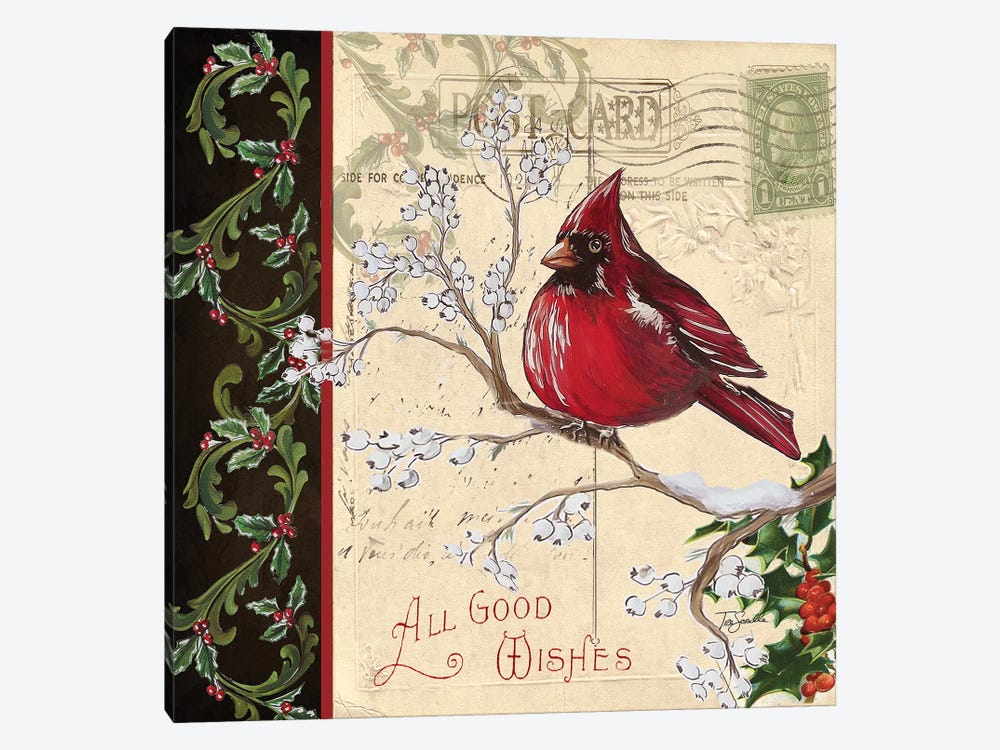 Christmas Bird Postcard III by Tre Sorelle Studios 1-piece Canvas Print