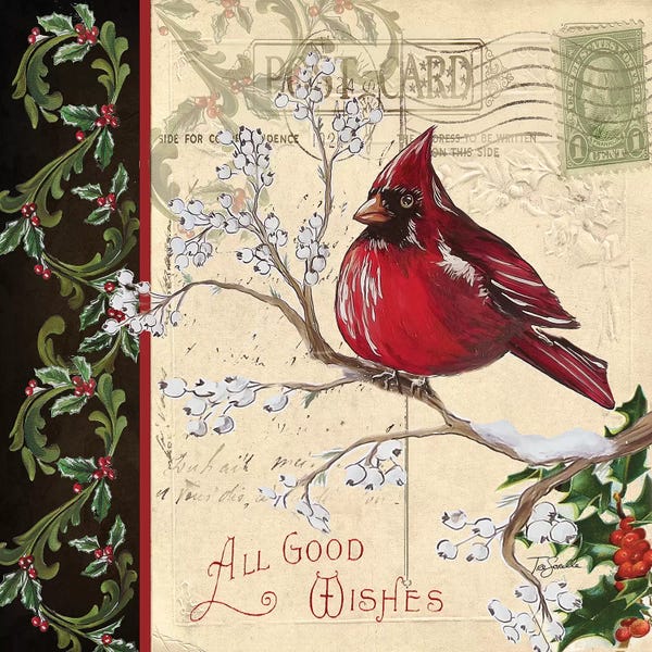 Cardinals: Christmas Bird Postcard III by Tre Sorelle Studios