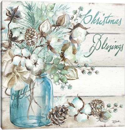 Christmas Blessings Mason Jar Canvas Art Print - Home for the Holidays
