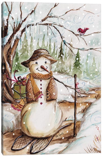 Country Snowman II Canvas Art Print - Vintage Christmas Décor