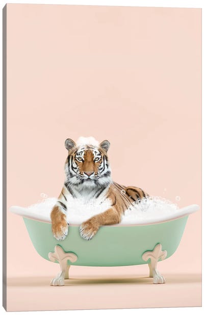 Tiger In A Bathtub Canvas Art Print - Wild Cat Art