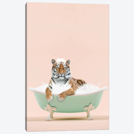 Tiger In A Bathtub Canvas Print #TTP100} by Tiny Treasure Prints Canvas Art