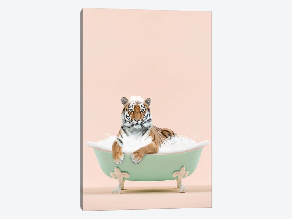 Tiger In A Bathtub by Tiny Treasure Prints 1-piece Canvas Artwork