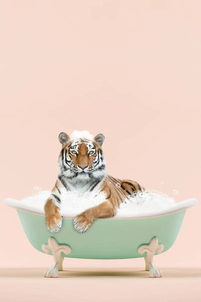 Kids Animal Art: Tiger In A Bathtub by Tiny Treasure Prints
