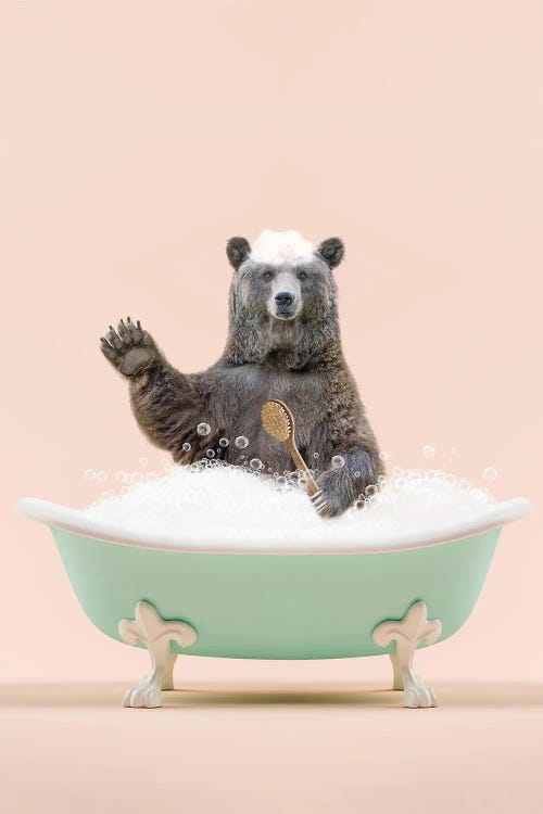 Bear In A Bathtub Pink