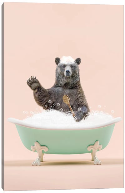 Bear In A Bathtub Canvas Art Print - Tiny Treasure Prints
