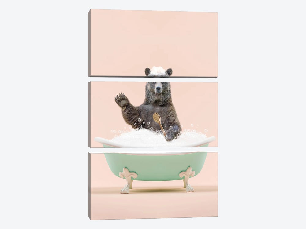 Bear In A Bathtub by Tiny Treasure Prints 3-piece Canvas Art Print
