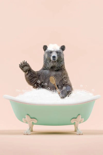 Brown Bears: Bear In A Bathtub Pink by Tiny Treasure Prints