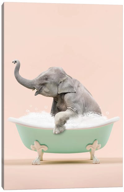 Elephant In A Bathtub Canvas Art Print - Kids Bathroom Art