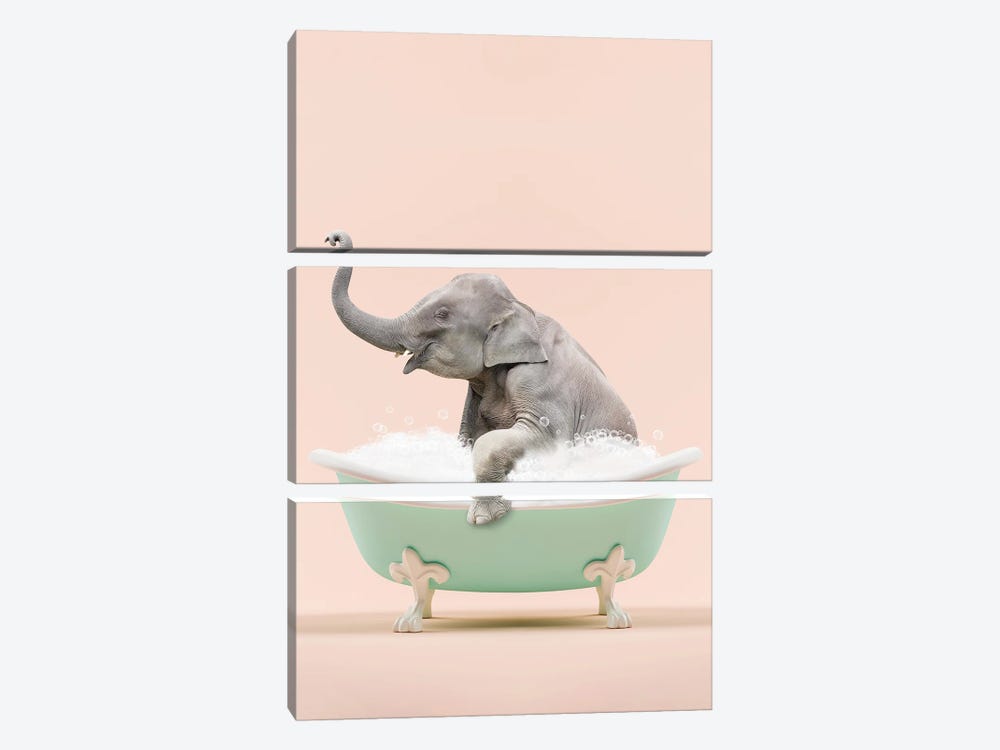 Elephant In A Bathtub by Tiny Treasure Prints 3-piece Canvas Artwork