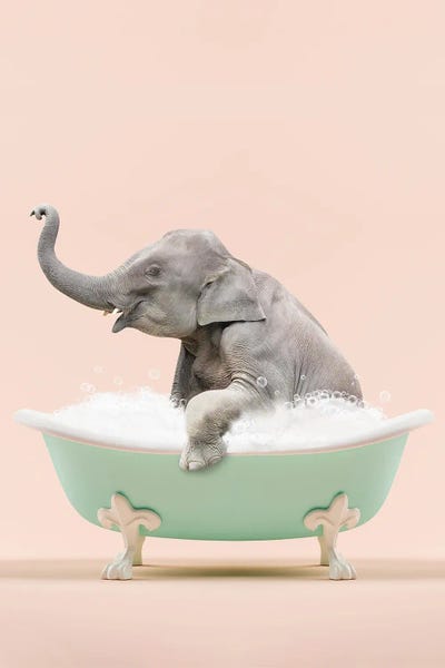 Elephants: Elephant In A Bathtub by Tiny Treasure Prints