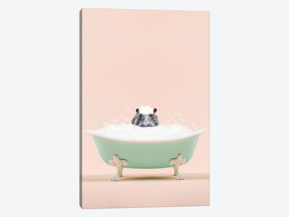 Hippo In A Bathtub by Tiny Treasure Prints 1-piece Canvas Art Print