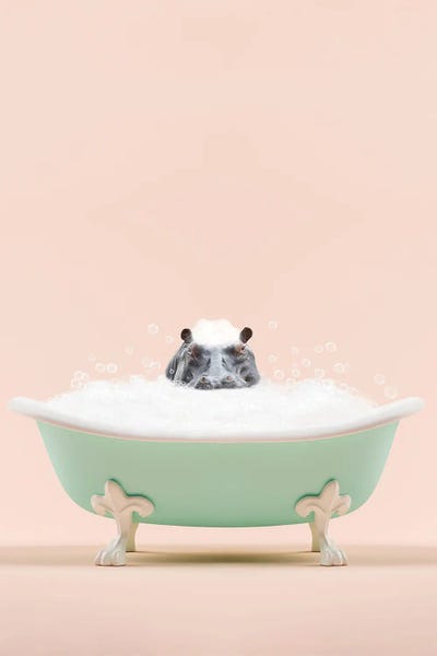Hippopotamuses: Hippo In A Bathtub by Tiny Treasure Prints