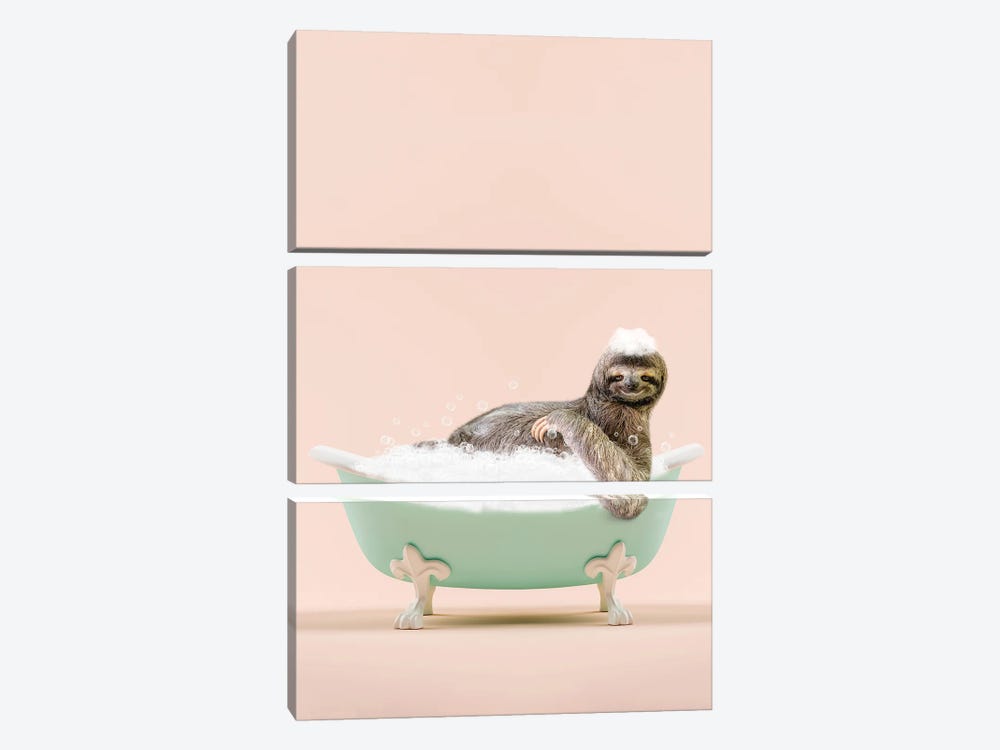 Sloth In A Bathtub by Tiny Treasure Prints 3-piece Canvas Art Print
