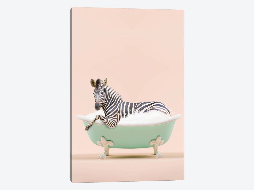 Zebra In A Bathtub by Tiny Treasure Prints 1-piece Canvas Wall Art
