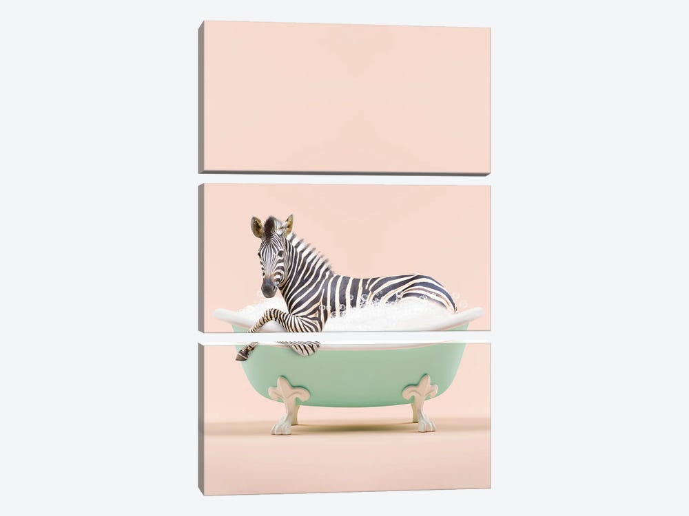Zebra In A Bathtub by Tiny Treasure Prints 3-piece Canvas Wall Art