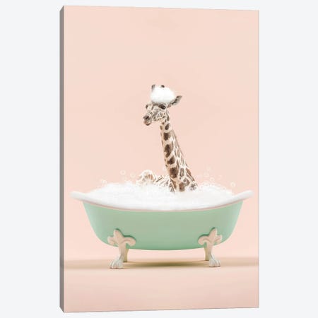 Giraffe In A Bathtub Canvas Print #TTP107} by Tiny Treasure Prints Art Print