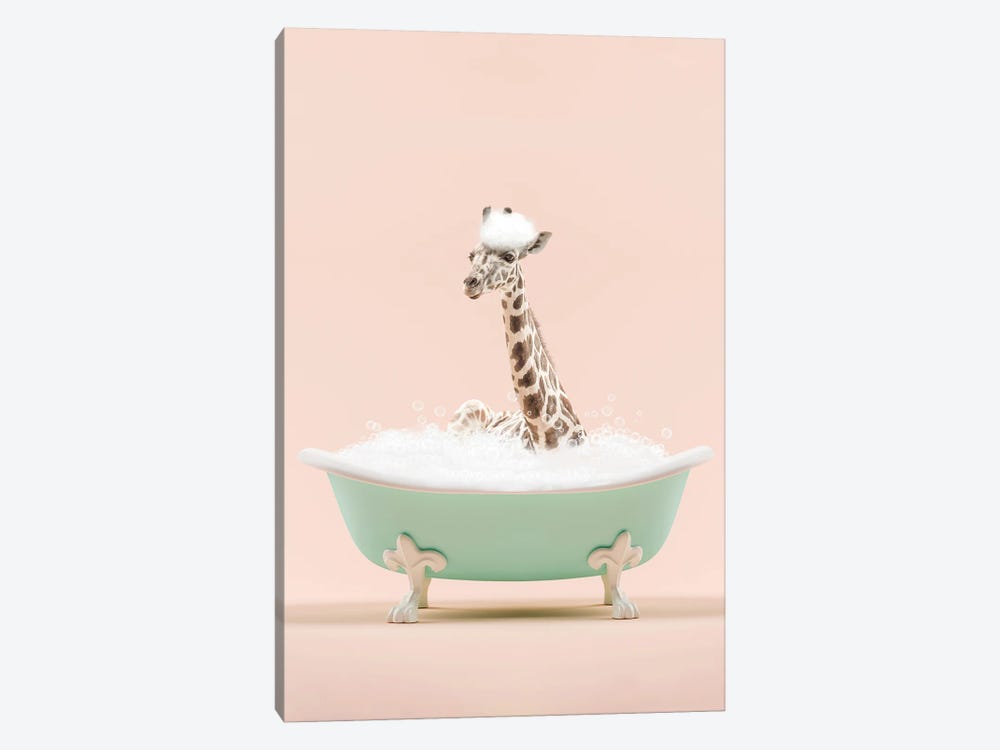 Giraffe In A Bathtub by Tiny Treasure Prints 1-piece Canvas Art Print