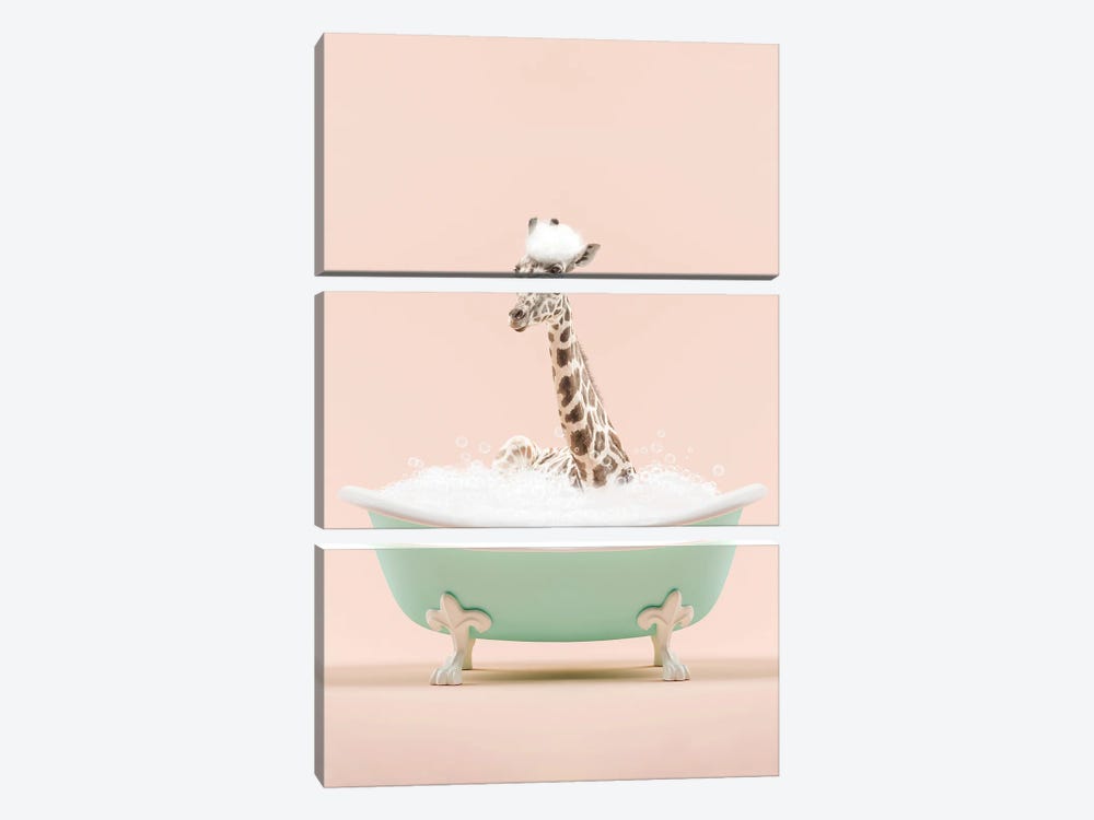Giraffe In A Bathtub by Tiny Treasure Prints 3-piece Art Print