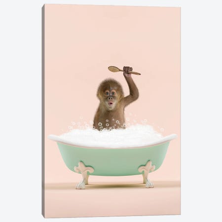 Monkey In A Bathtub Canvas Print #TTP110} by Tiny Treasure Prints Canvas Print